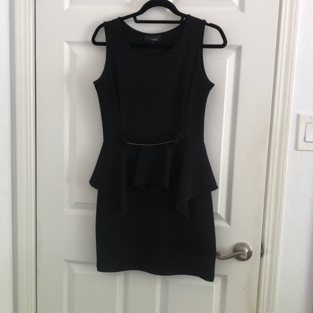 Hypnotik Black Peplum Dress with Gold Bar Accent